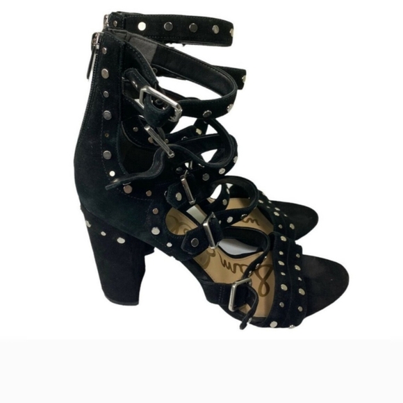 Sam Edelman York Black Studded Gladiator Sandals Size 10 Block Heel Strappy - Picture 8 of 11